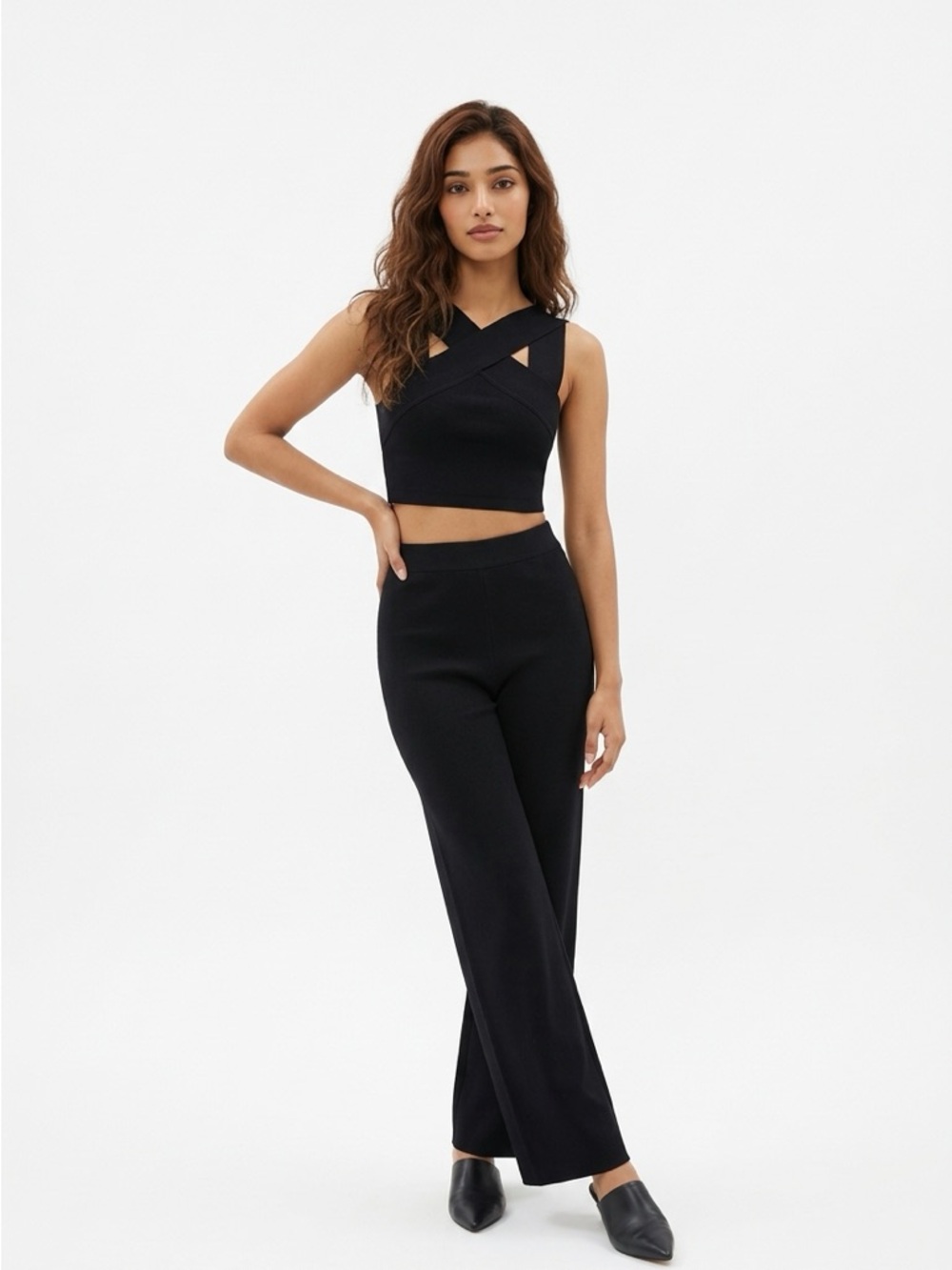 Ronny Kobo Black Cross-Strap Crop Top Women’s Size Small